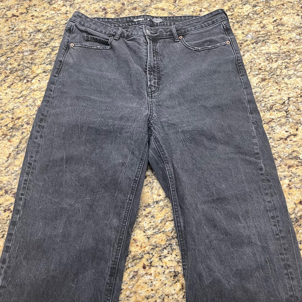 Old Navy Sky-Hi Wide Leg Jeans Extra High Rise Washed Black Denim Womens 16